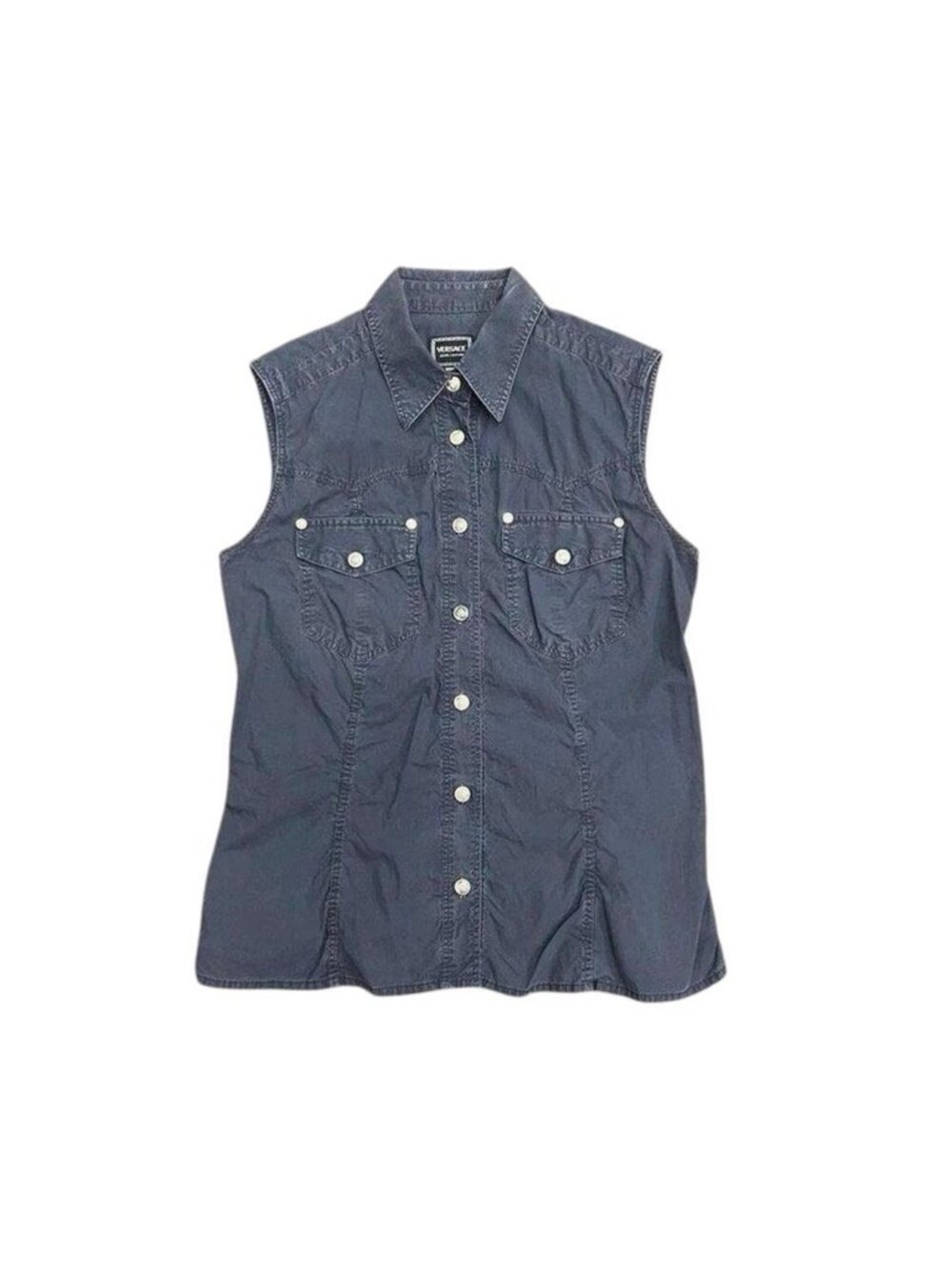 1990s Versace Jeans Couture black cotton collared button up size small-medium